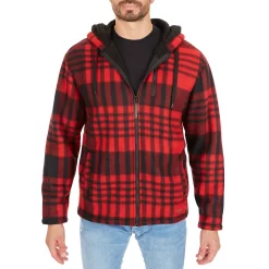 Men's Smith's Workwear Butter-Sherpa Lined Plaid Hooded Jacket -Outdoor Clothing Sales 5869374 Red