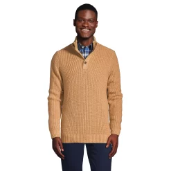 Men's Lands' End Button Mockneck Sweater -Outdoor Clothing Sales 5914204 Vicuna Heather