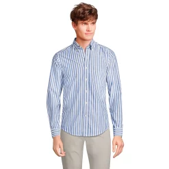 Men's Lands' End Traditional-Fit Essential Lightweight Poplin Shirt -Outdoor Clothing Sales 5918286 Evening Blue Stripe
