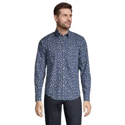 Men's Lands' End Traditional-Fit Essential Lightweight Poplin Shirt -Outdoor Clothing Sales 5918286 Navy Shadow Flower