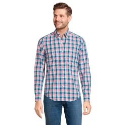 Men's Lands' End Traditional-Fit Essential Lightweight Poplin Shirt -Outdoor Clothing Sales 5918286 Washed Pink Plaid