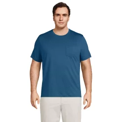 Big & Tall Lands' End Supima Pocket Tee -Outdoor Clothing Sales 5918977 Evening Blue