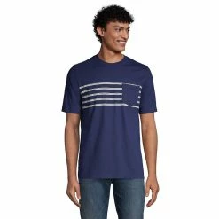 Men's Lands' End Striped Pocket Tee -Outdoor Clothing Sales 5919025 Navy Founder Graphic