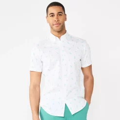 Men's Sonoma Goods For Life® Performance Button-Down Shirt -Outdoor Clothing Sales 5933019 Blue Tossed Palm