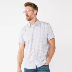 Men's Sonoma Goods For Life® Performance Button-Down Shirt -Outdoor Clothing Sales 5933019 Gray Plaid