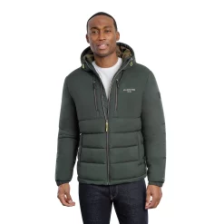 Men's London Fog Flex Stretch Hooded Puffer Coat -Outdoor Clothing Sales 5935033 Bottle Green