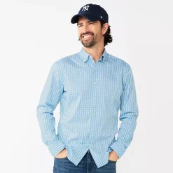 Men's Sonoma Goods For Life® Performance Button-Down Shirt -Outdoor Clothing Sales 5939429 Blue Green Gingham