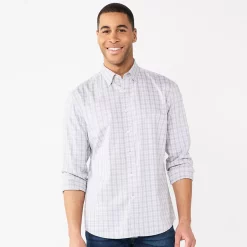 Men's Sonoma Goods For Life® Performance Button-Down Shirt -Outdoor Clothing Sales 5939429 Gray Plaid