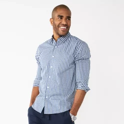 Men's Sonoma Goods For Life® Performance Button-Down Shirt -Outdoor Clothing Sales 5939429 Navy Gingham