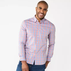 Men's Sonoma Goods For Life® Performance Button-Down Shirt -Outdoor Clothing Sales 5939429 Pink Blue Plaid