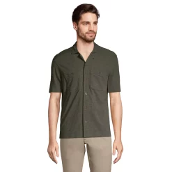 Big & Tall Lands' End Slub Button-Down Shirt -Outdoor Clothing Sales 5946582 Forest Moss
