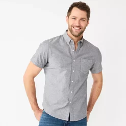 Men's Sonoma Goods For Life® Slim Short Sleeve Perfect Length Button Down Shirt -Outdoor Clothing Sales 5948794 Gray Oxford