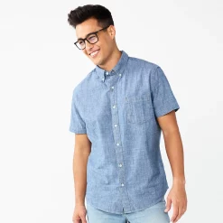 Men's Sonoma Goods For Life® Slim Short Sleeve Perfect Length Button Down Shirt -Outdoor Clothing Sales 5948794 Medium Wash Chambray