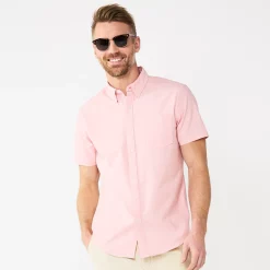 Men's Sonoma Goods For Life® Slim Short Sleeve Perfect Length Button Down Shirt -Outdoor Clothing Sales 5948794 Pink Oxford
