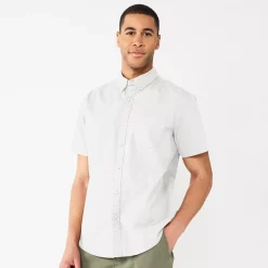 Men's Sonoma Goods For Life® Slim Short Sleeve Perfect Length Button Down Shirt -Outdoor Clothing Sales 5948794 White Oxford