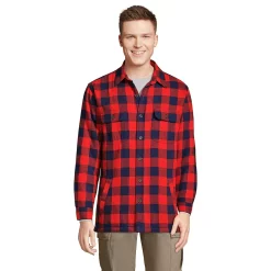 Men's Lands' End Flannel Sherpa-Lined Shirt Jacket 8 Men's Lands' End Flannel Sherpa-Lined Shirt Jacket -Outdoor Clothing Sales 5989754 Orange Buffalo Check