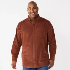 Big & Tall Sonoma Goods For Life® Perfect Length Button-Down Shirt -Outdoor Clothing Sales 6150506 Brown