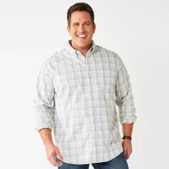Big & Tall Sonoma Goods For Life® Perfect Length Button-Down Shirt -Outdoor Clothing Sales 6150506 Gray White