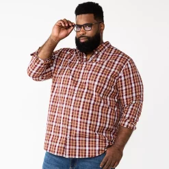 Big & Tall Sonoma Goods For Life® Perfect Length Button-Down Shirt -Outdoor Clothing Sales 6150506 Orange Plaid